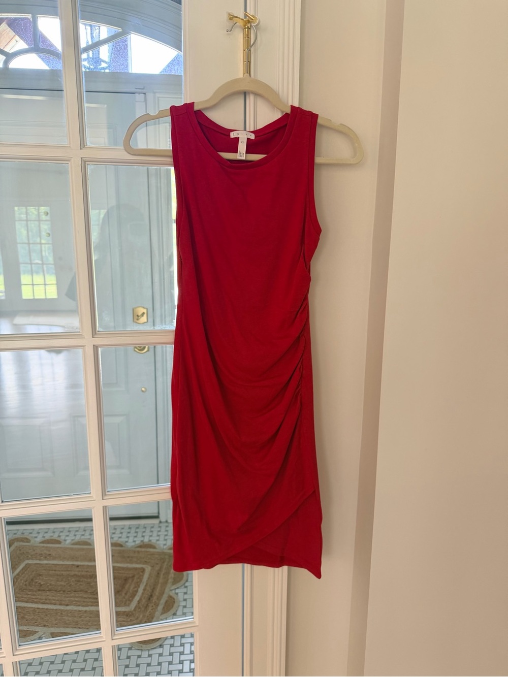 Leith Red Sleeveless Midi Dress with Side Ruching